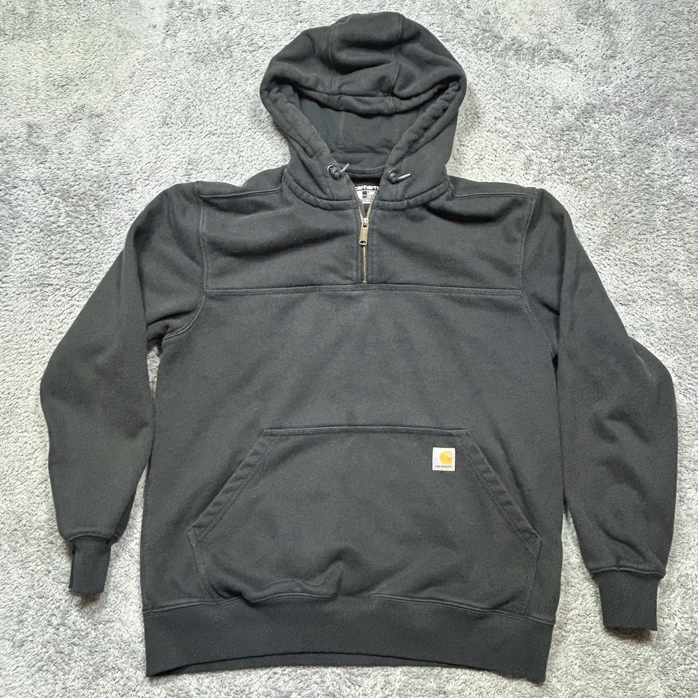 Carhartt Hoodie Men's L Black Rain Defender 1/4 Zip  Loose Fit Heavyweight Work